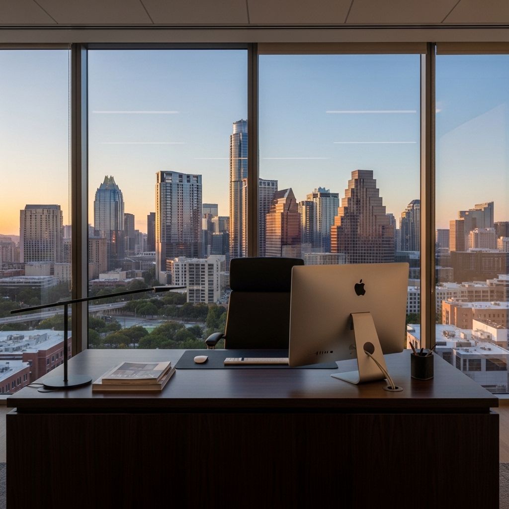 Интерьер гостиной элитного особняка в Нью-Йорке: камин из чёрного мрамора, современная скульптура, панорамные окна с видом на Центральный Парк, тёплый вечерний свет